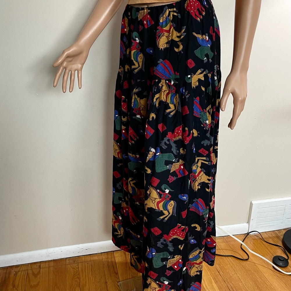 VINTAGE 80's Women's PUTUMAYO South American PURE RAYON Drop Waist MIDI SKIRT M - Picture 2 of 6